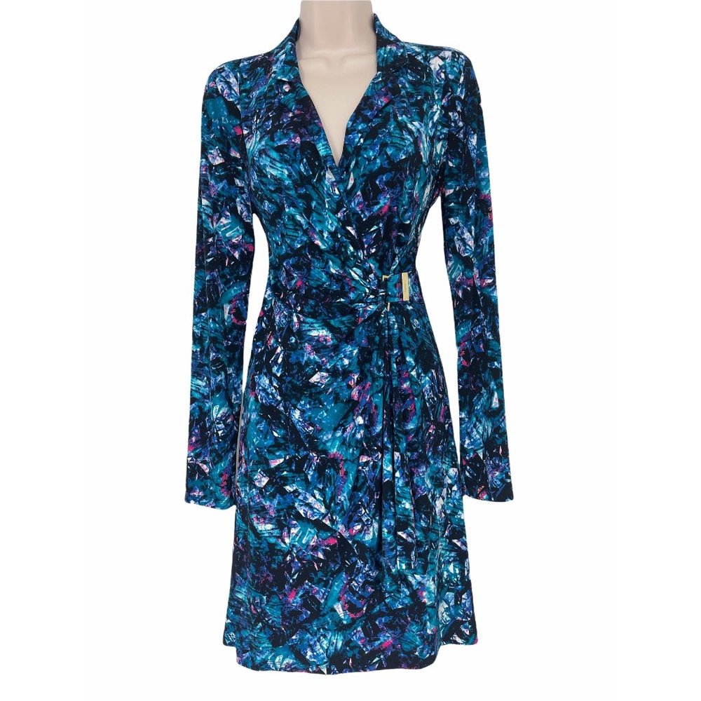 Size 10 CALVIN KLEIN ABSTRACT PRINT FAUX-WRAP DRESS Day/Evening All-Season